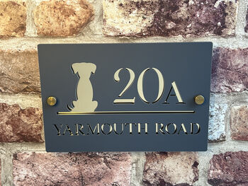 Personalised Sitting Dog Silhouette Design House Number Sign Acrylic, 2 of 3