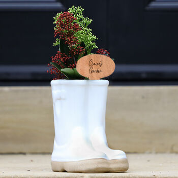 Personalised Braidley White Welly Boots Planter, 3 of 9