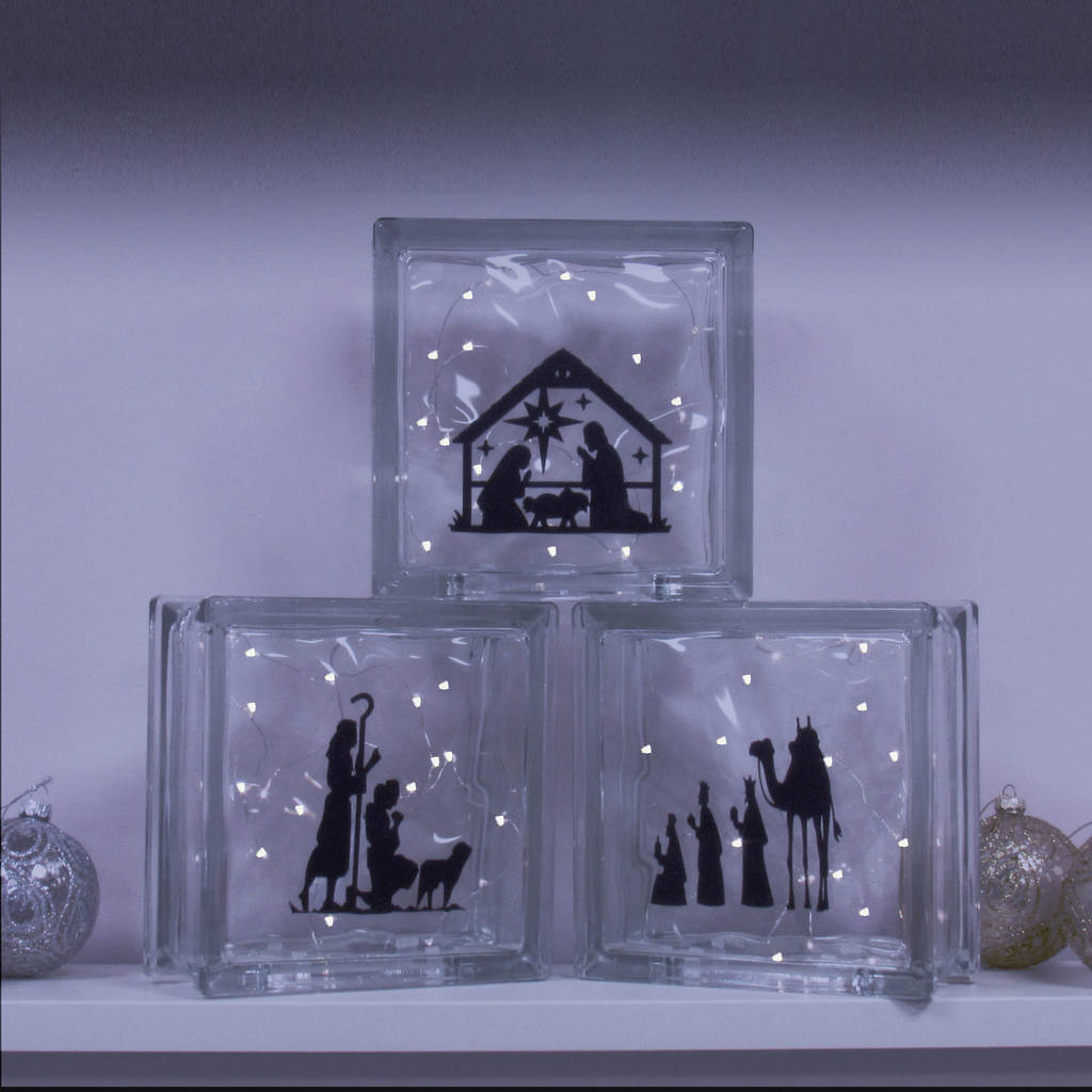 Christmas Nativity Scene Glass Light Blocks, 1 of 2