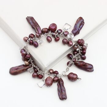 Unusual Assorted Freshwater Pearl Bracelet On Sterling Silver Chain, 8 of 12