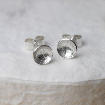 Leaf Texture Sterling Silver Dome Stud Earrings, 2 of 4