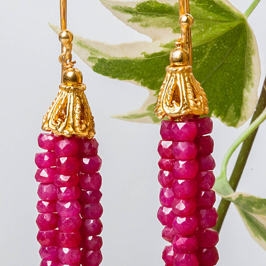 Ruby Gold Beaded Drop Earrings By Rochejewels | notonthehighstreet.com