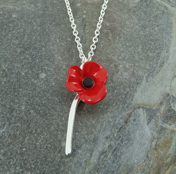 Poppy Red Flower On Stem Pendant Necklace, 2 of 5