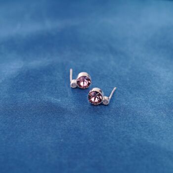 Round Dainty Pink Tourmaline Cz Stone October Silver Stud Earrings, 6 of 9