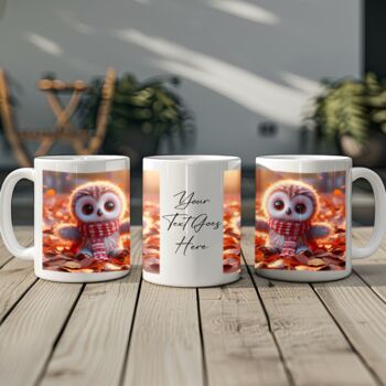 Personalised Autumn Owl Playing In Leaves Gift Mug, 2 of 2