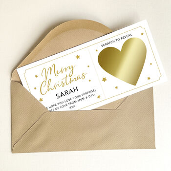 Personalised Christmas Surprise Scratch Card: Gold / Red Heart Design, 11 of 12
