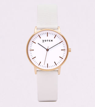 Off White And Rose Gold Vegan Leather Watch, 2 of 3