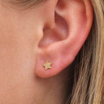Gold Plated Sterling Silver Textured Star Stud Earrings, 5 of 6