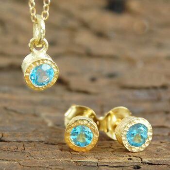 Blue Topaz Birthstone Rose/ Gold Plated Silver Stud Earrings, 4 of 6