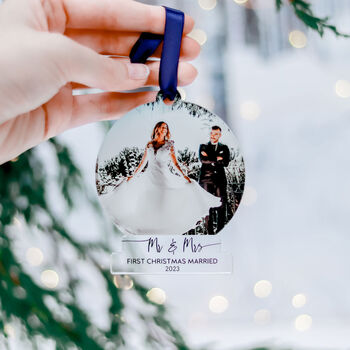 First Christmas Married Personalised Bauble Decoration, 8 of 9