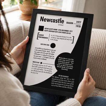 Personalised Birth Year Print Birthday Gift For Newcastle United Fan, 2 of 11