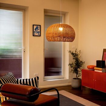 Handwoven Rattan And Steel Pendant Light, 2 of 5