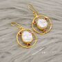 Pearl, Rhodolite Garnet Gold Earrings, thumbnail 3 of 4