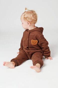 Personalised Brown Fleece Hooded Boucle Teddy Jumpsuit, 4 of 5