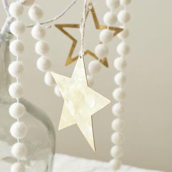 Fair Trade Brass Star Hanging Christmas Decor 3pc Set, 2 of 8