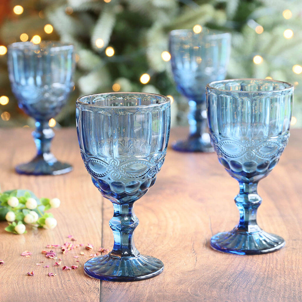 Set Of Four Sapphire Blue Wine Glasses By Dibor
