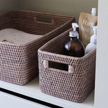 Marbury Taupe Narrow Rectangle Rattan Storage Basket, 2 of 4