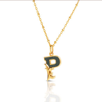 Gold Plated P Initial Necklace With Green Marble, 2 of 6