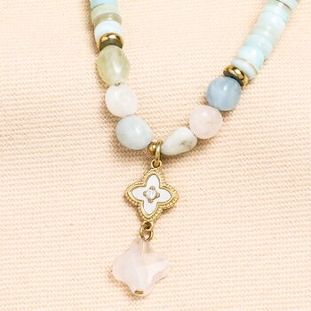 Semi Precious Blue Beaded Charm Necklace In Gold, 2 of 2