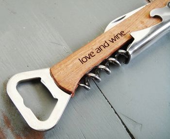 Personalised Wood Wine Bottle Opener, Corkscrew