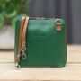 Leather Cross Body Handbag In Green And Tan, thumbnail 3 of 3