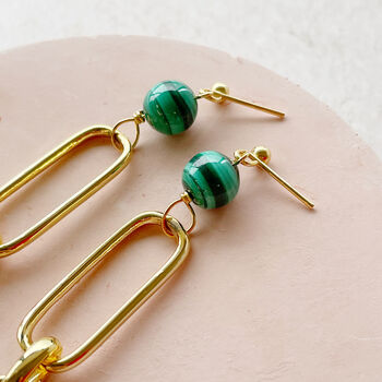 Malachite And Gold Chain Earrings, 3 of 5
