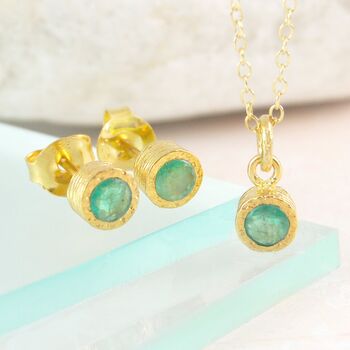 Emerald May Birthstone Gold Stud Earrings, 3 of 4