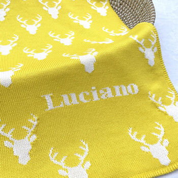 Personalised Knitted Stag Baby Blanket, 10 of 12