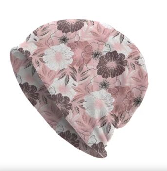 Chemo Headwear Beanie Hat Bandana Grey Pink White Flowers Super Soft, 2 of 6