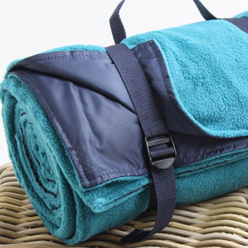 Large Teal Green And Navy Fleece Picnic Blanket, 3 of 4