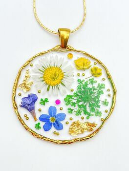 Medium Earrings With Daisies, Lavender And Green Flowers, 4 of 12