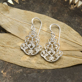 Sterling Silver Dangly Indian Hearts Earrings, 7 of 8