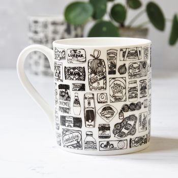 Kitchen Food Cupboard Illustrated Black And White Mug, 3 of 7