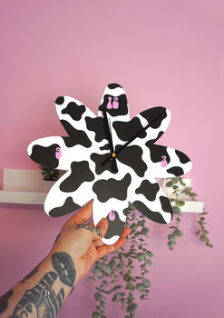 Cow Print Decorative Flower Shape Clock, 3 of 10