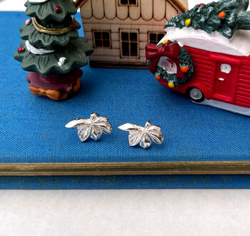 Sterling Silver Autumn Maple Leaf Dainty Earrings, 7 of 11