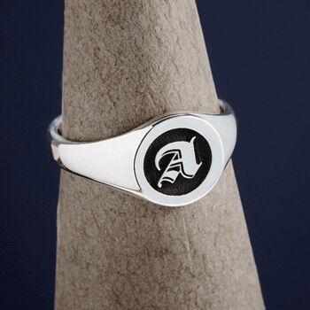 Gothic Initial Silver Signet Ring, 3 of 11