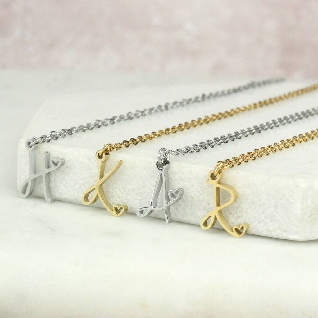 Heart Adorned Handwritten Initial Necklace, 1 of 10