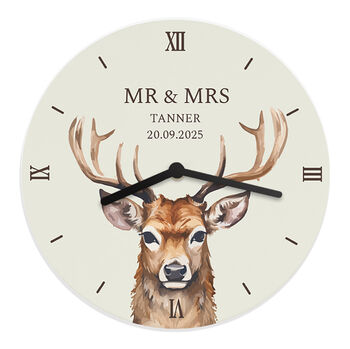 Personalised Watercolour Stag Wooden Clock, 4 of 4