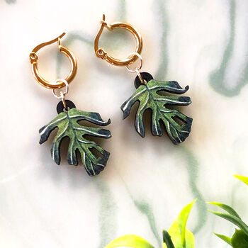 Monstera Deliciosa Leaf Plant Earrings, 4 of 12