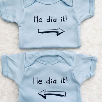 He Did It, She Did It Twin Baby Vests, 6 of 9