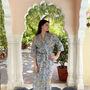 Pale Blue Flower Block Print 100% Cotton Dressing Gown Kimono, thumbnail 8 of 8