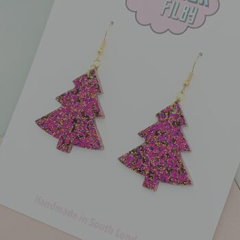 Red And Gold Glitter Christmas Tree Earrings / Traditional Novelty Xmas Jewellery / Gold And Red Festive Earrings / Fun Secret Santa Present, 6 of 9
