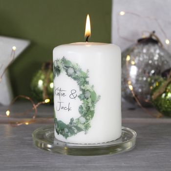 Personalised Couples Wreath Christmas Candle, 6 of 7