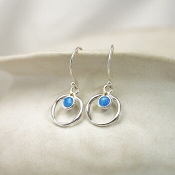 Dainty Silver Opal Drop Earrings, 5 of 7