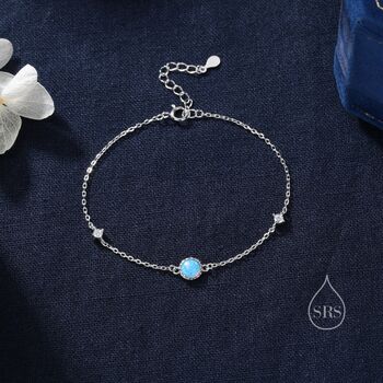 Delicate Blue Opal And Cz Bracelet In Sterling Silver, 5 of 11