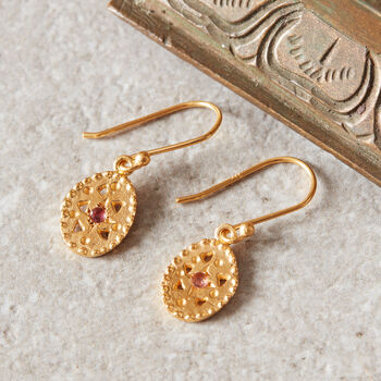 18 K Gold And Silver Earrings With Pink Gemstone, 2 of 9