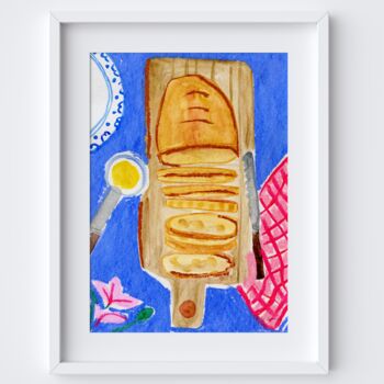 Sourdough Bread And Butter Table Scene Art Print Watercolour Pastel Poster, 4 of 7