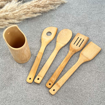 Bamboo Wood Kitchen Utensil Set With Holder, 2 of 8