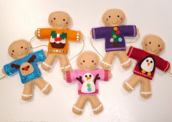 Sewing Kit Gingerbread Men In Jumpers Christmas Garland, 3 of 10