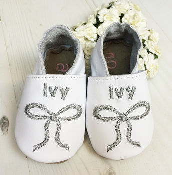 Personalised Silver Bow Christening Shoes, 2 of 9